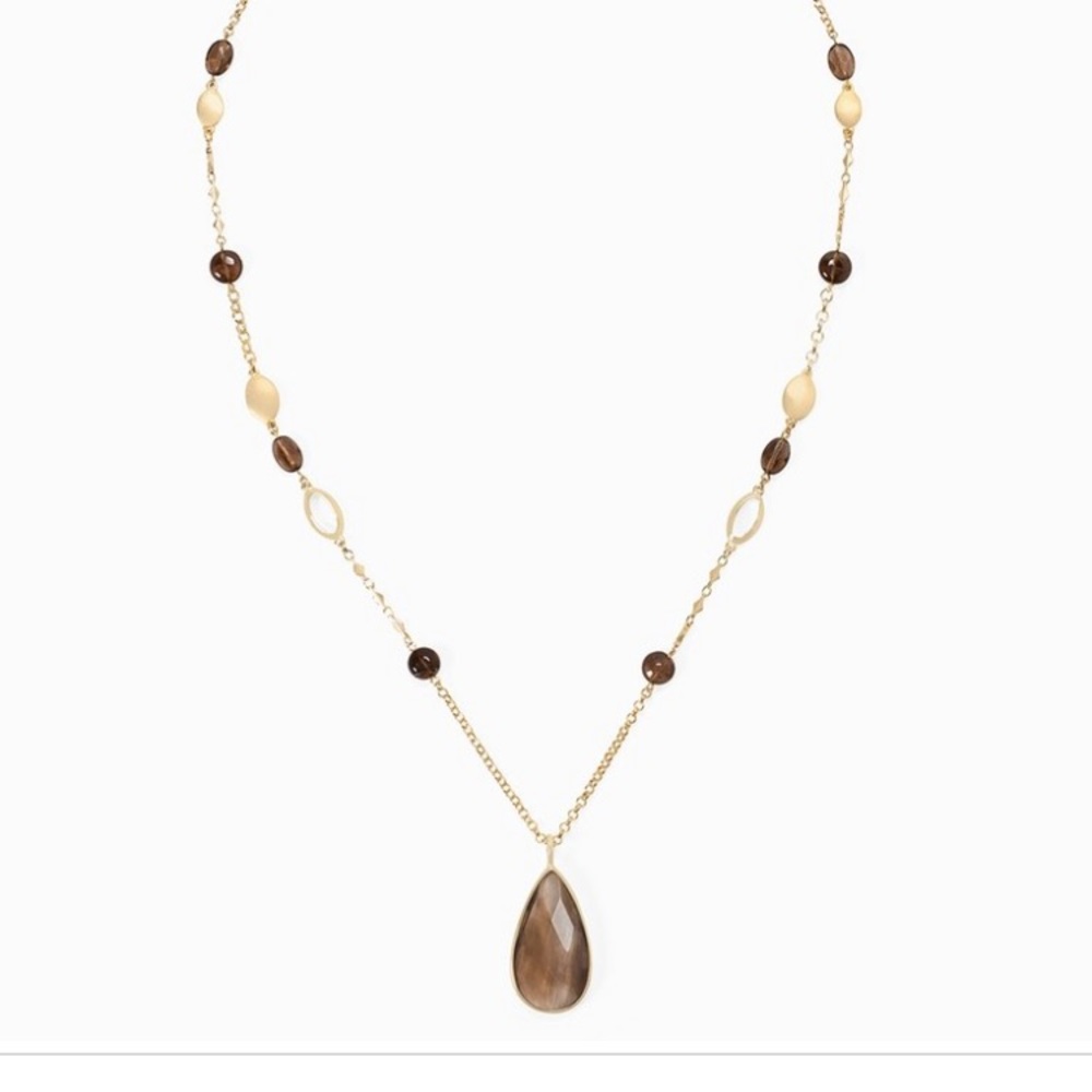 WHBM SMOKEY QUARTZ TEARDROP NECKLACE